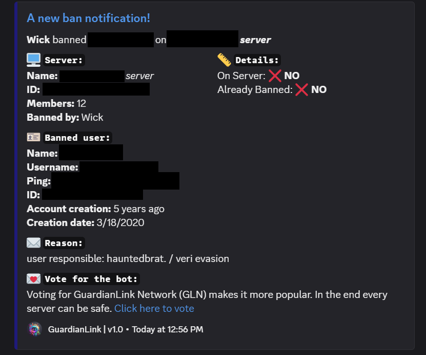 Ban Notification Example